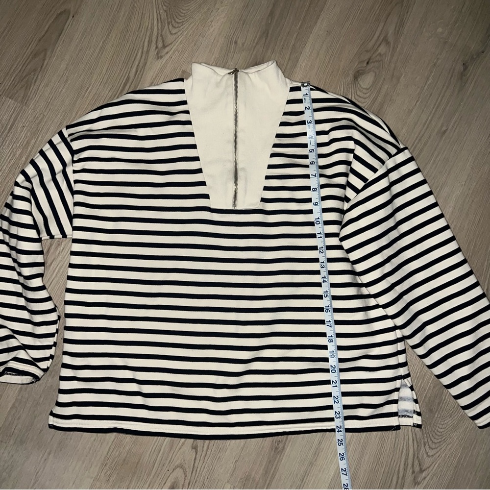 ZARA Striped Half-Zip Sweatshirt – Size L | Cotton Blend Pullover - Picture 6 of 15